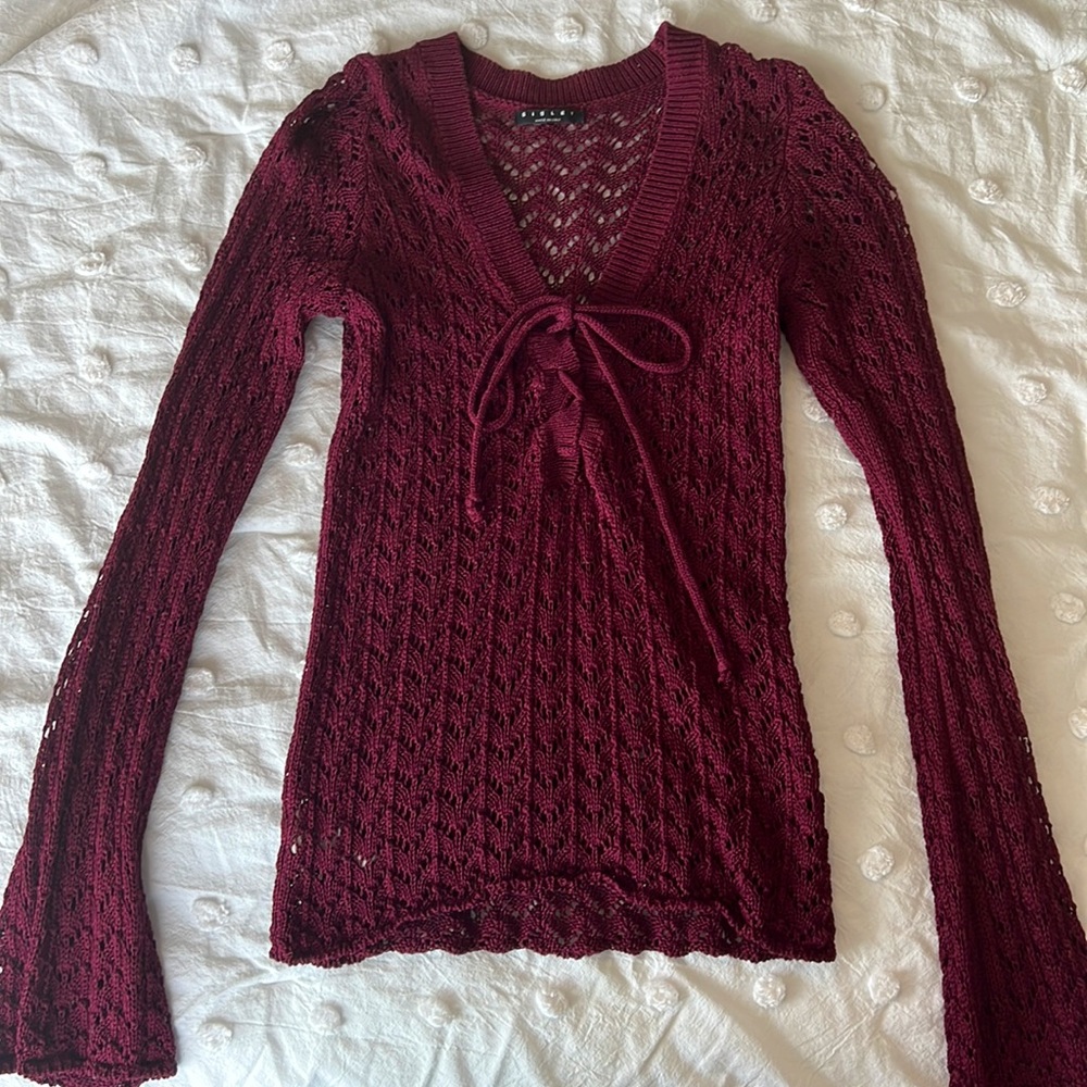 Vintage Sisley burgundy crochet sweater size small